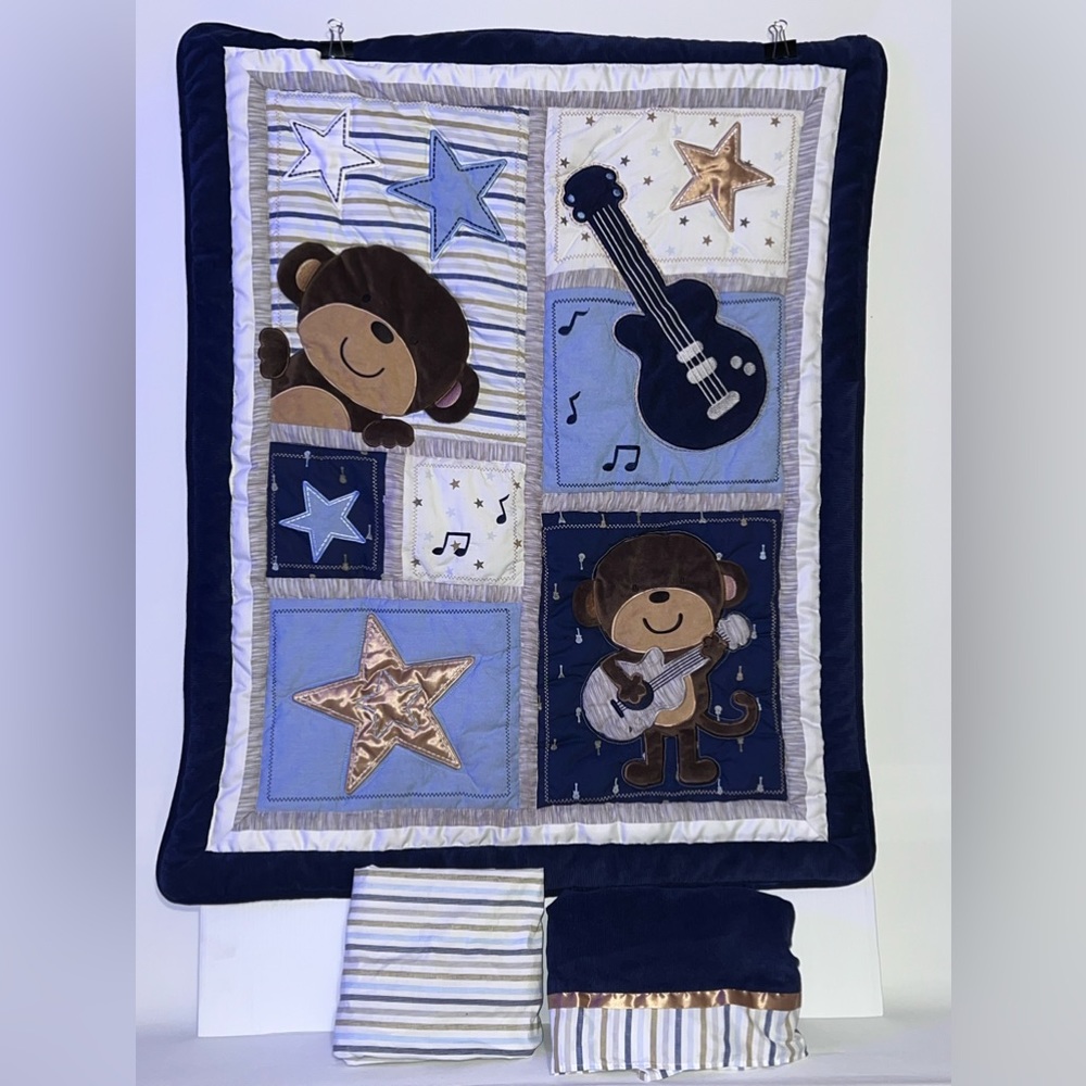 Carters monkey rock star 3 piece crib bedding new
